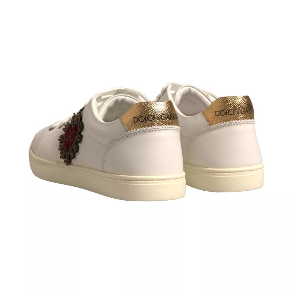 Dolce & Gabbana White Leather Heart Embellished Sneakers Shoes