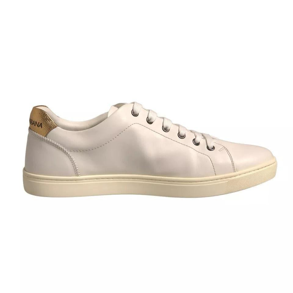 Dolce &amp; Gabbana White Leather Heart Embellished Sneakers Shoes