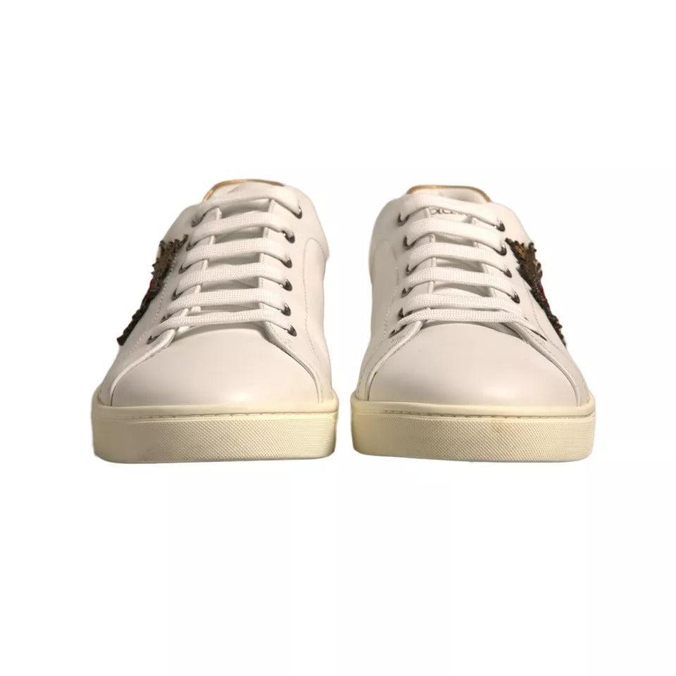 Dolce &amp; Gabbana White Leather Heart Embellished Sneakers Shoes