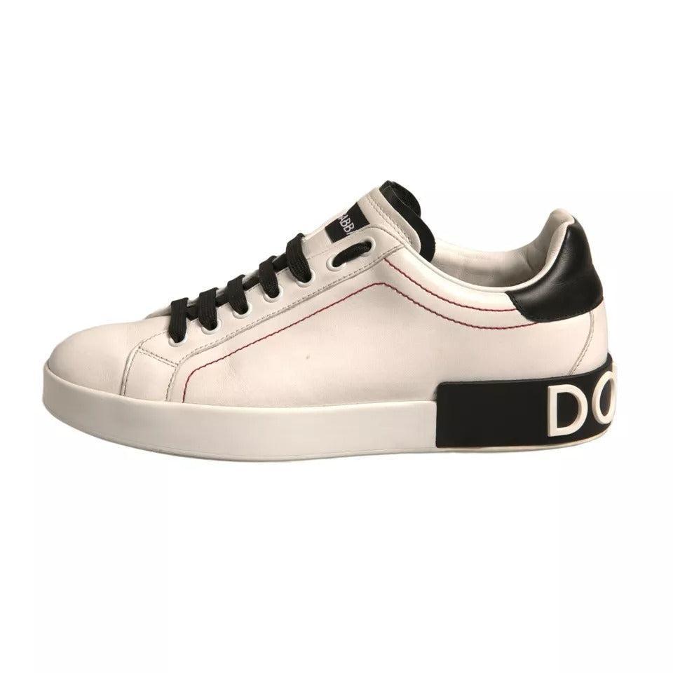 Dolce &amp; Gabbana White Leather Logo Portofino Sneakers Shoes