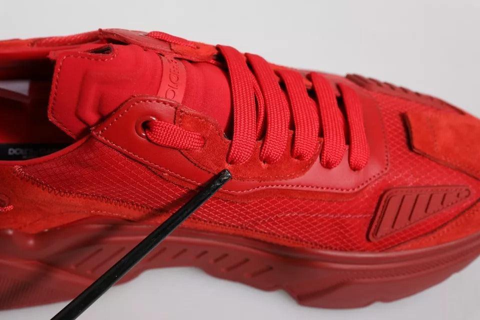 Dolce &amp; Gabbana Red Leather Daymaster Low Top Sneakers Shoes