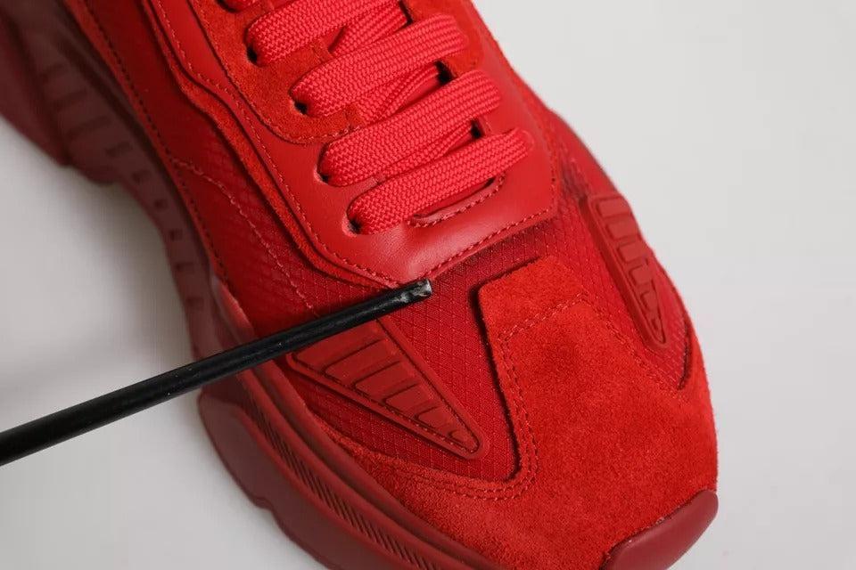 Dolce &amp; Gabbana Red Leather Daymaster Low Top Sneakers Shoes