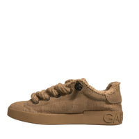 Dolce & Gabbana Brown Jute Fabric Low Top Men Sneakers Shoes