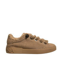 Dolce & Gabbana Brown Jute Fabric Low Top Men Sneakers Shoes