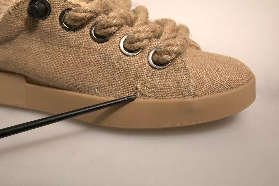 Dolce &amp; Gabbana Brown Jute Fabric Low Top Men Sneakers Shoes