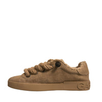 Dolce & Gabbana Brown Jute Fabric Low Top Men Sneakers Shoes