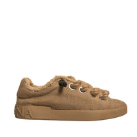 Dolce & Gabbana Brown Jute Fabric Low Top Men Sneakers Shoes