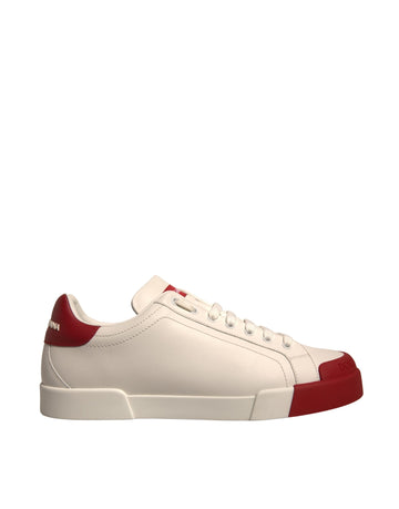 Dolce & Gabbana White Leather Logo Portofino Sneakers Shoes