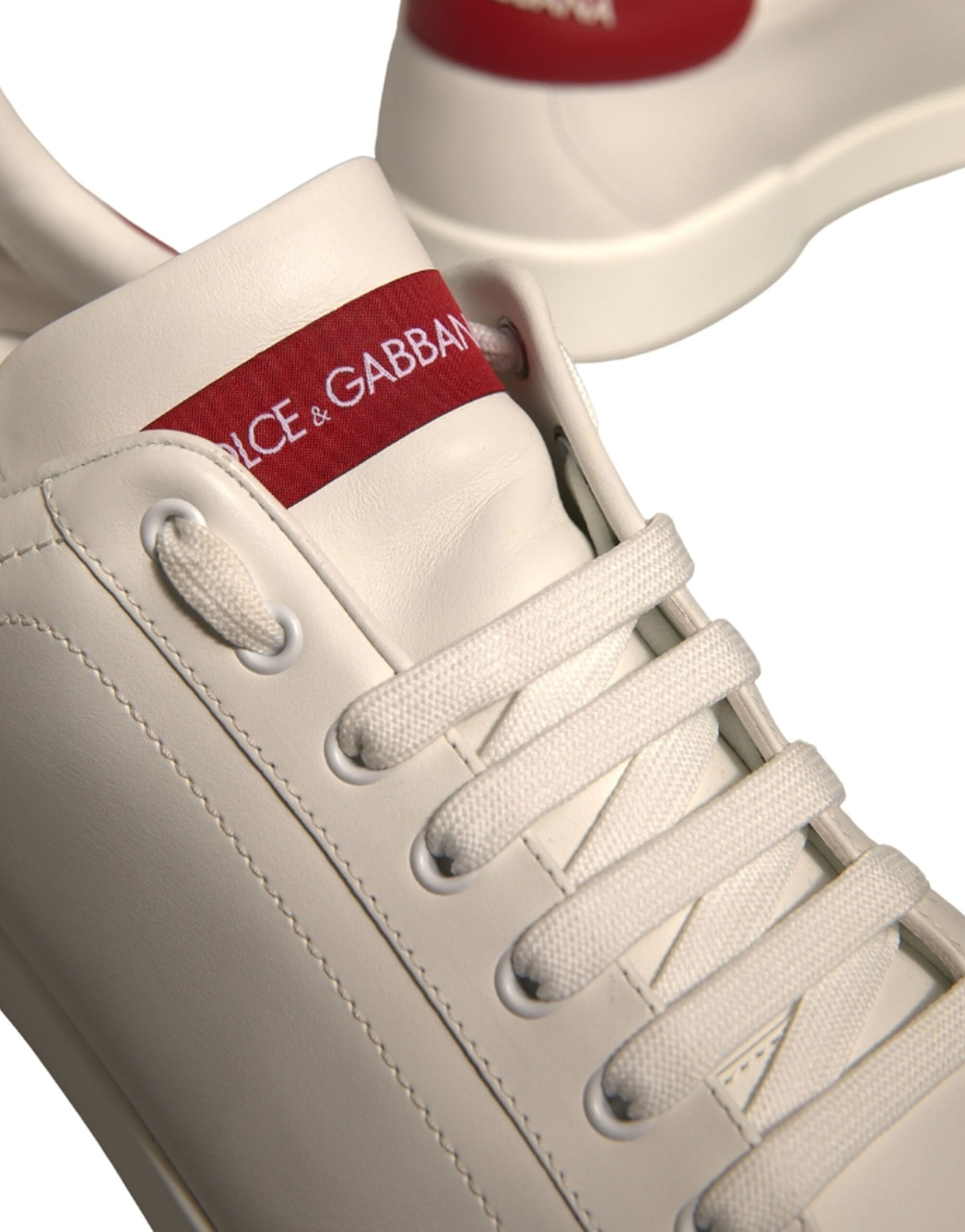 Dolce &amp; Gabbana White Leather Logo Portofino Sneakers Shoes
