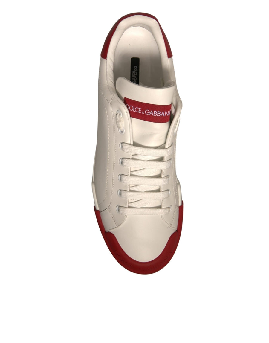 Dolce & Gabbana White Leather Logo Portofino Sneakers Shoes