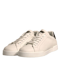 Dolce & Gabbana White Black Leather Low Top Men Sneakers Shoes