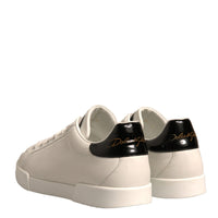 Dolce & Gabbana White Black Leather Low Top Men Sneakers Shoes