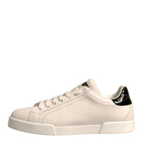 Dolce & Gabbana White Black Leather Low Top Men Sneakers Shoes