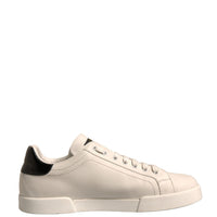 Dolce & Gabbana White Black Leather Low Top Men Sneakers Shoes