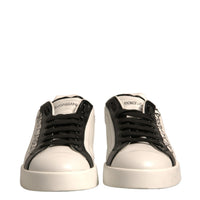 Dolce & Gabbana White Black Leather Crown Milano Sneakers Shoes