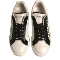 Dolce & Gabbana White Black Leather Crown Milano Sneakers Shoes