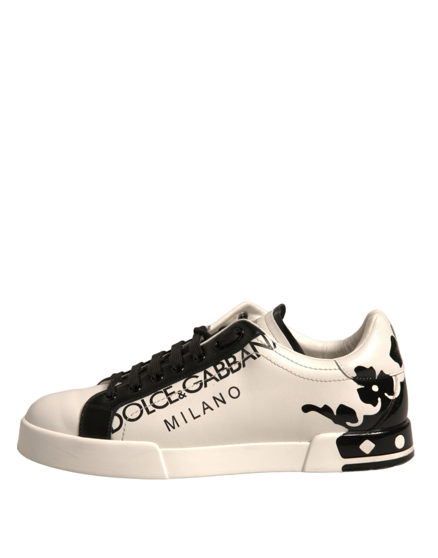 Dolce & Gabbana White Black Leather Crown Milano Sneakers Shoes