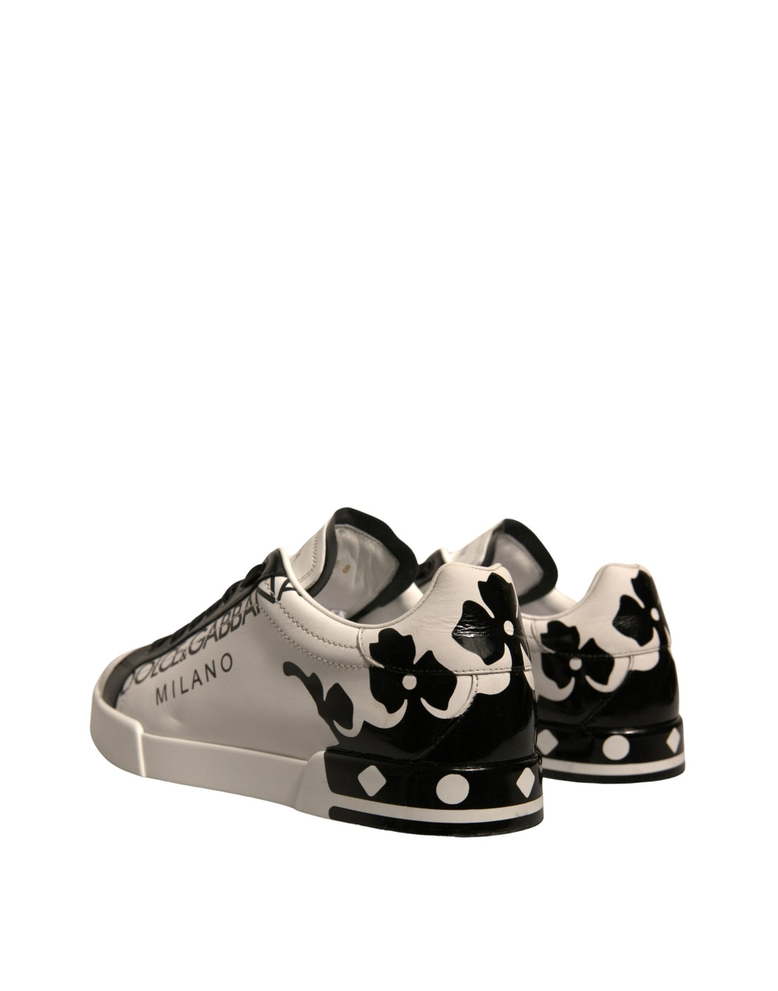 Dolce & Gabbana White Black Leather Crown Milano Sneakers Shoes