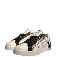 Dolce & Gabbana White Black Leather Crown Milano Sneakers Shoes