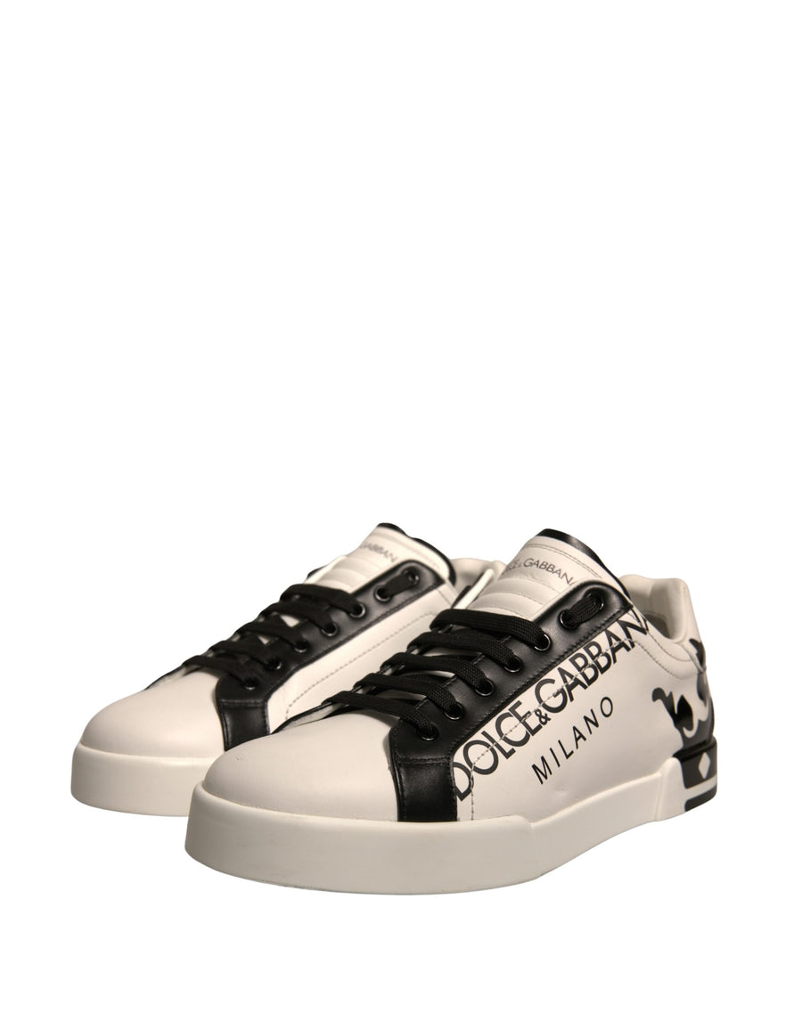 Dolce & Gabbana White Black Leather Crown Milano Sneakers Shoes