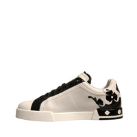 Dolce & Gabbana White Black Leather Crown Milano Sneakers Shoes