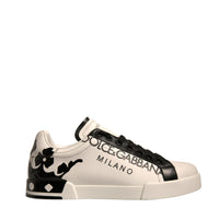 Dolce & Gabbana White Black Leather Crown Milano Sneakers Shoes