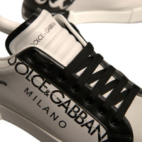 Dolce & Gabbana White Black Leather Crown Milano Sneakers Shoes