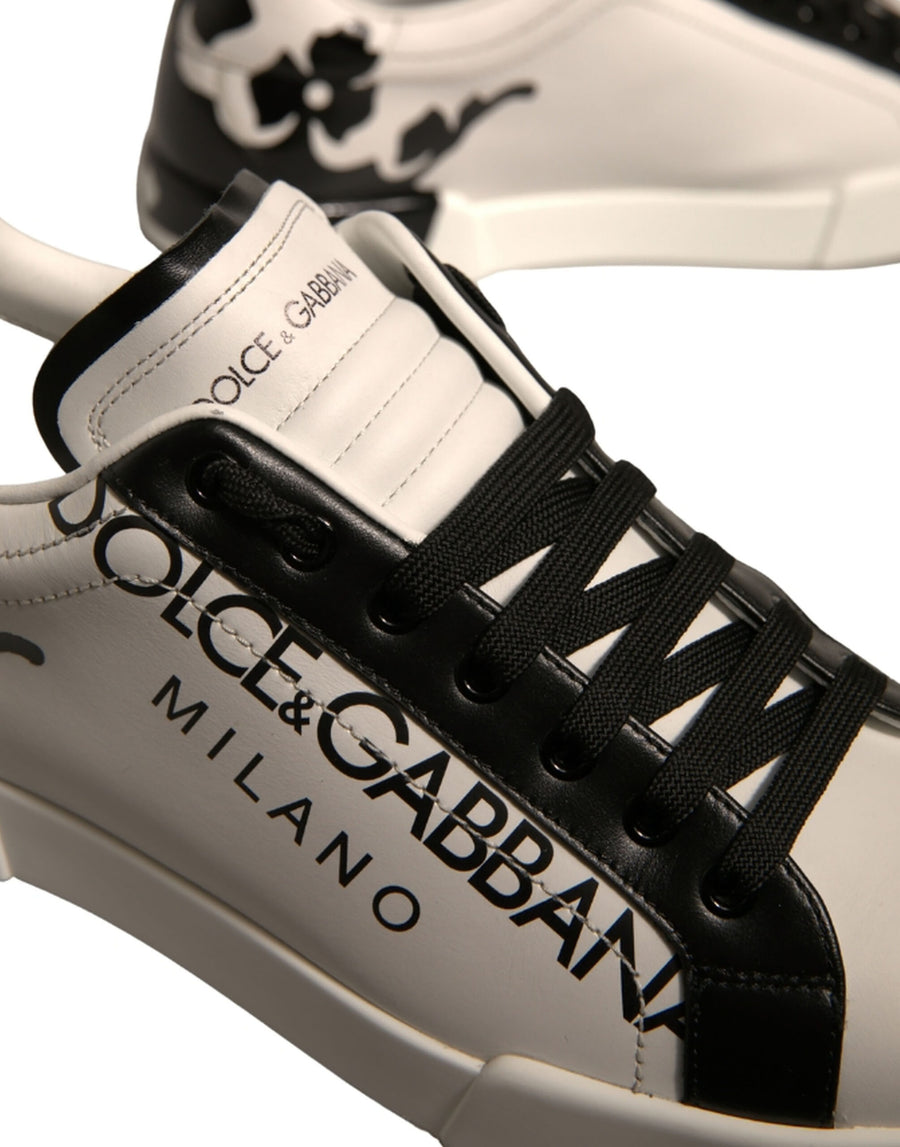 Dolce & Gabbana White Black Leather Crown Milano Sneakers Shoes