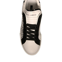 Dolce & Gabbana White Black Leather Crown Milano Sneakers Shoes