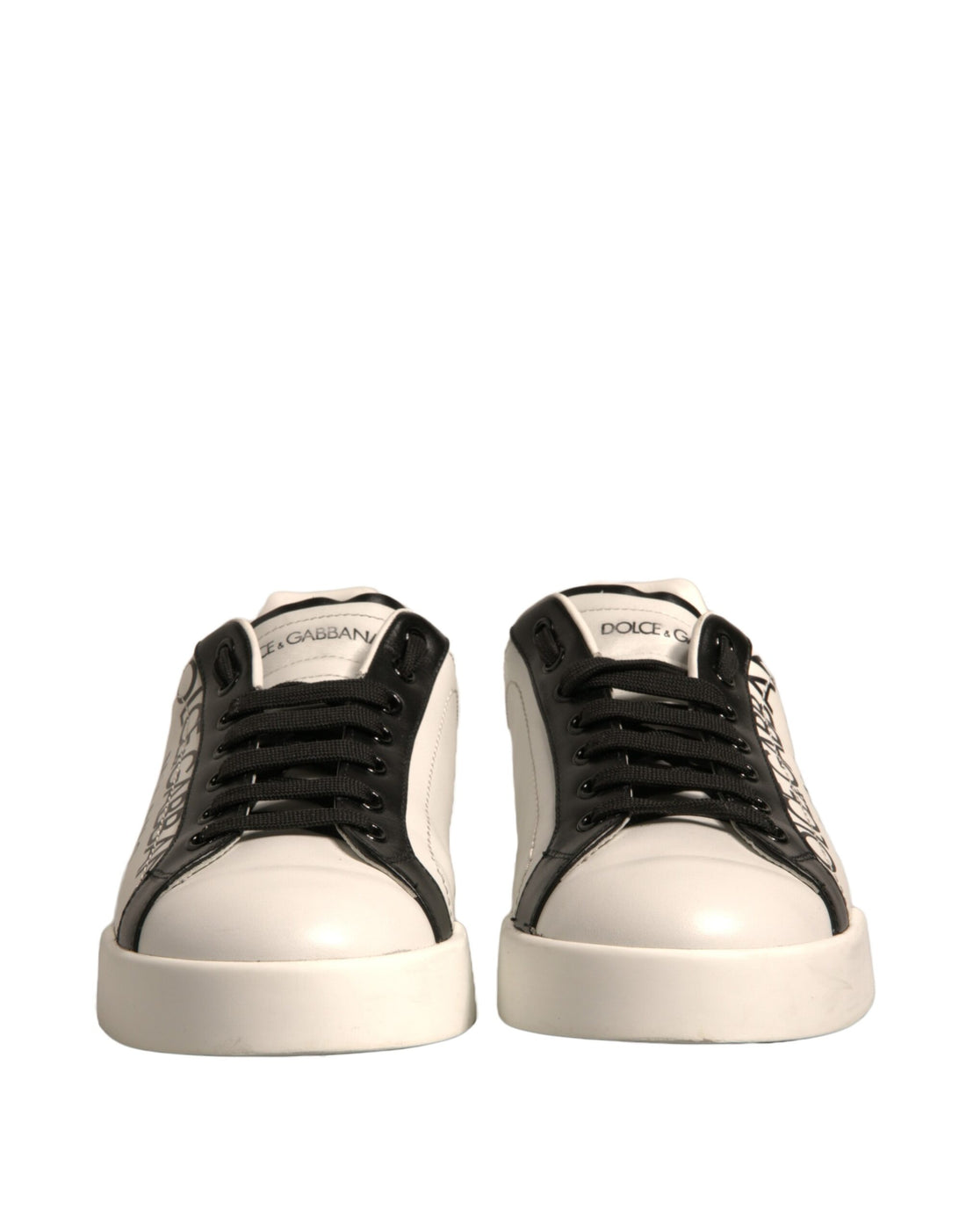 Dolce & Gabbana White Black Leather Crown Milano Sneakers Shoes