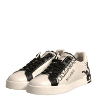 Dolce & Gabbana White Black Leather Crown Milano Sneakers Shoes