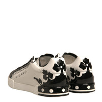 Dolce & Gabbana White Black Leather Crown Milano Sneakers Shoes