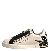 Dolce & Gabbana White Black Leather Crown Milano Sneakers Shoes