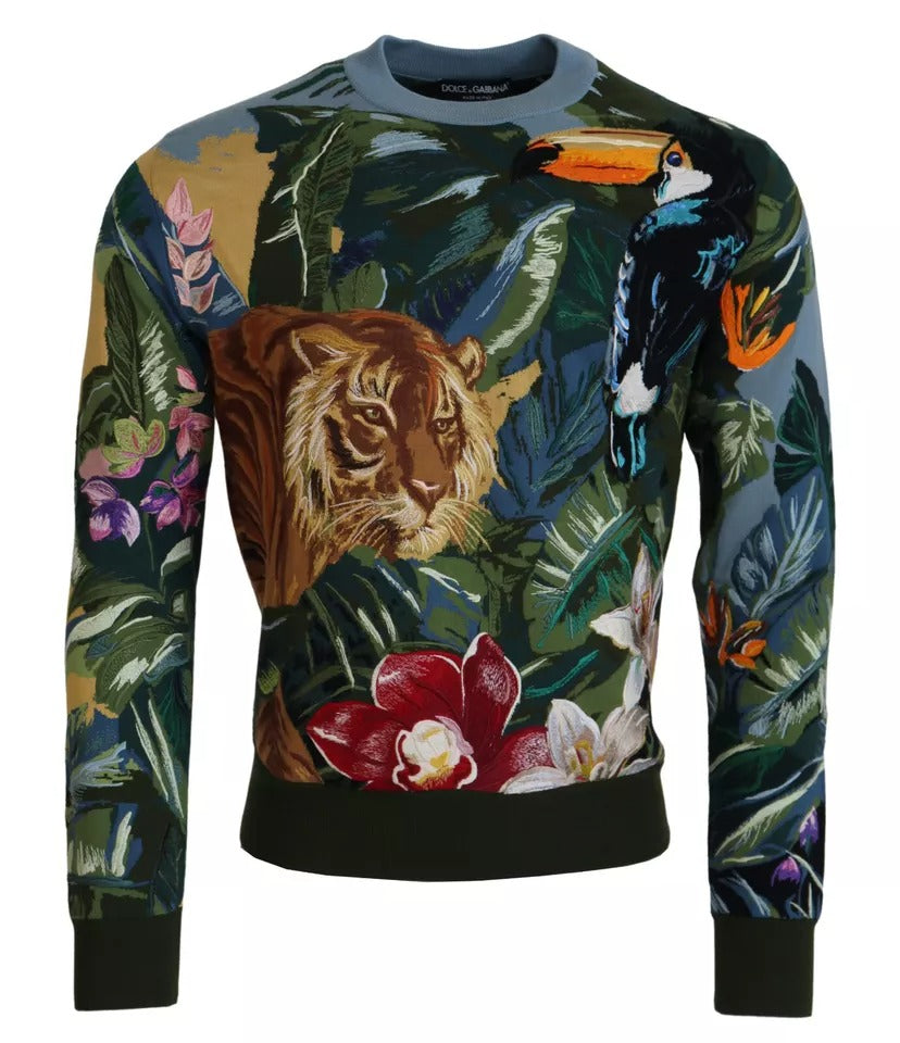 Dolce & Gabbana Jungle Wool Silk Pullover Logo Sweater