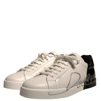 Dolce & Gabbana White Black Logo Portofino Sneaker Men Shoes