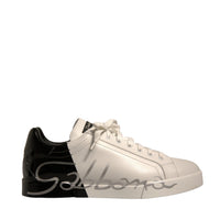 Dolce & Gabbana White Black Logo Portofino Sneaker Men Shoes