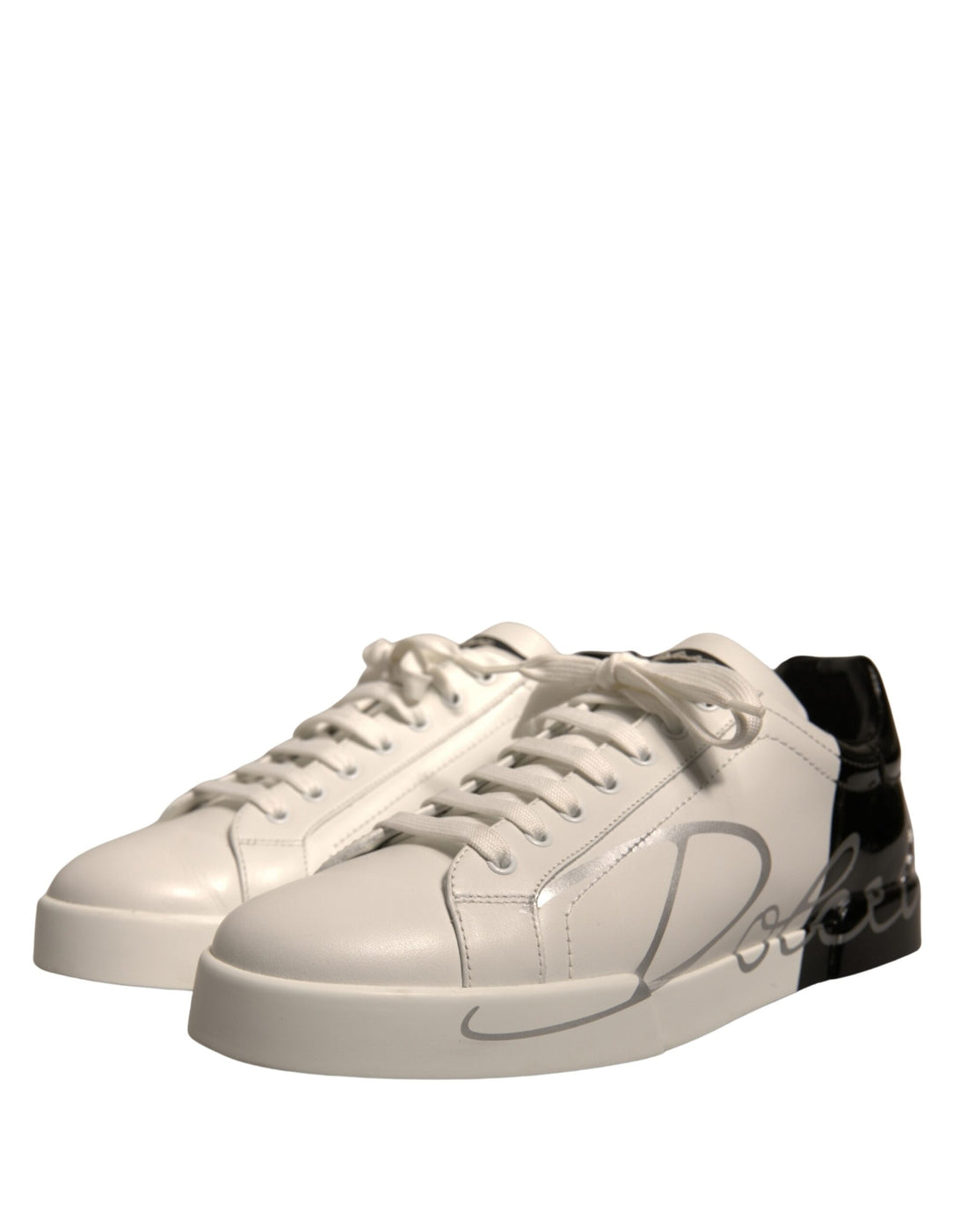 Dolce & Gabbana White Black Logo Portofino Sneakers Shoes