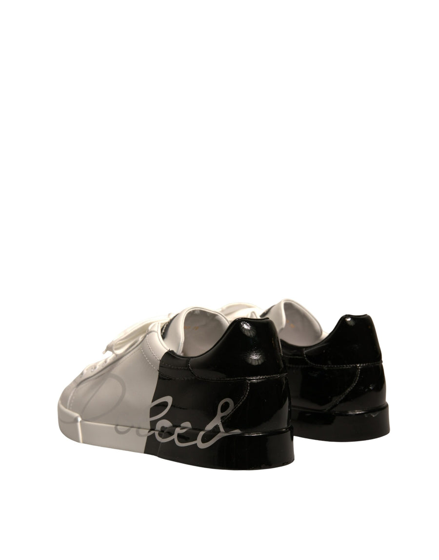 Dolce & Gabbana White Black Logo Portofino Sneakers Shoes