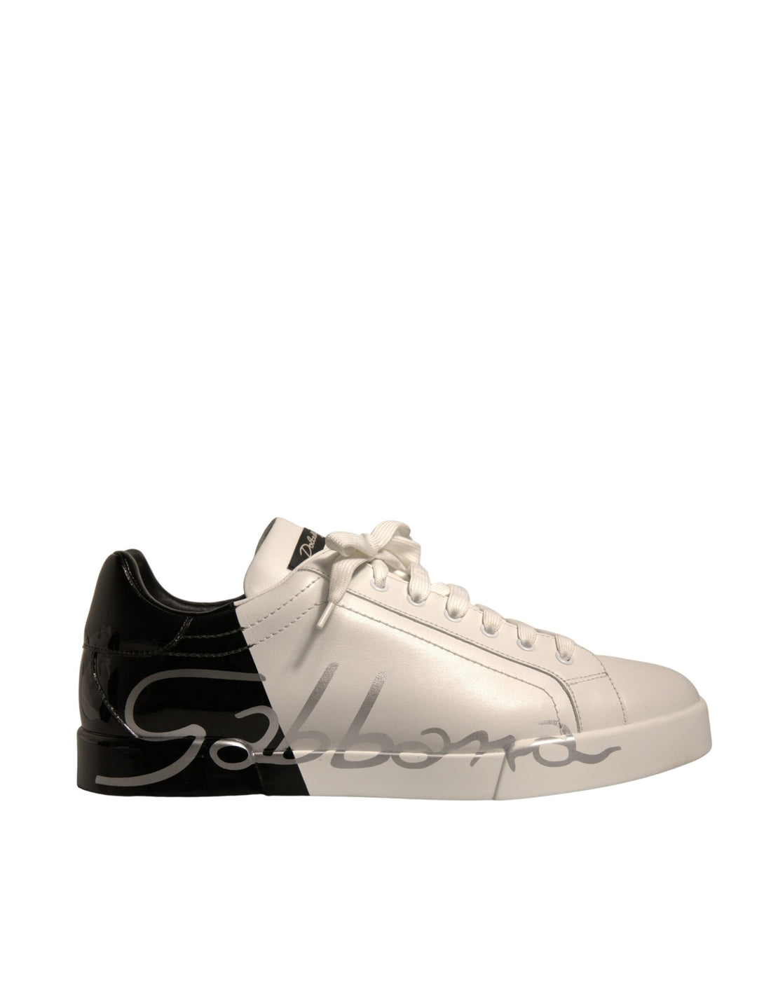 Dolce & Gabbana White Black Logo Portofino Sneakers Shoes