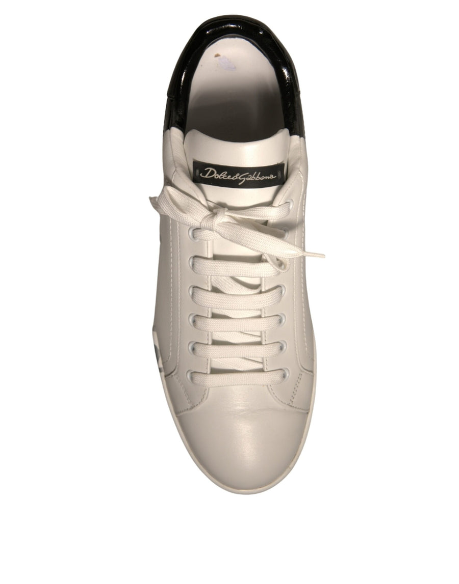 Dolce & Gabbana White Black Logo Portofino Sneakers Shoes