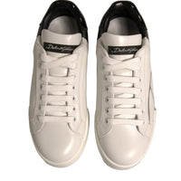 Dolce & Gabbana White Black Logo Portofino Sneakers Shoes