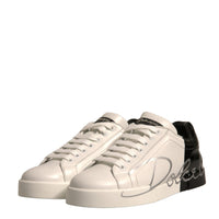 Dolce & Gabbana White Black Logo Portofino Sneakers Shoes