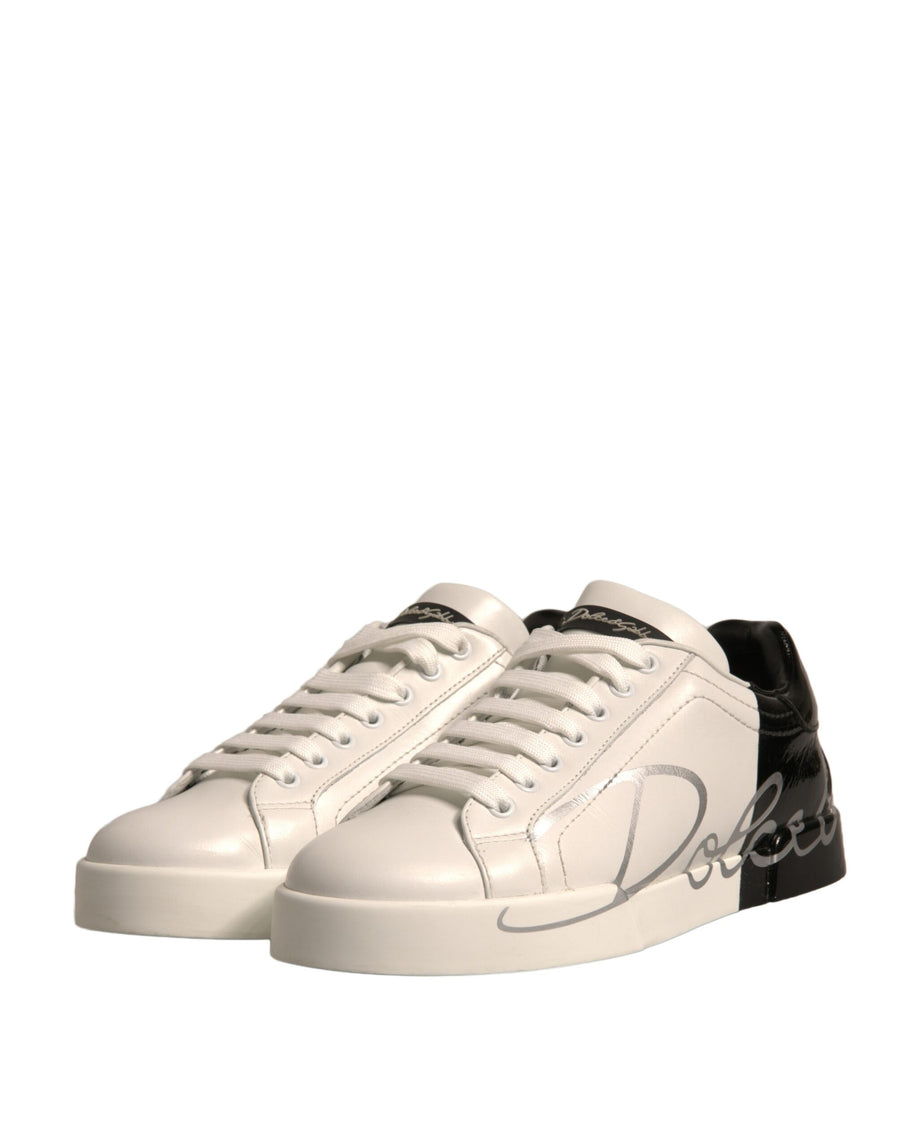 Dolce & Gabbana White Black Logo Portofino Sneakers Shoes