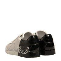 Dolce & Gabbana White Black Logo Portofino Sneakers Shoes