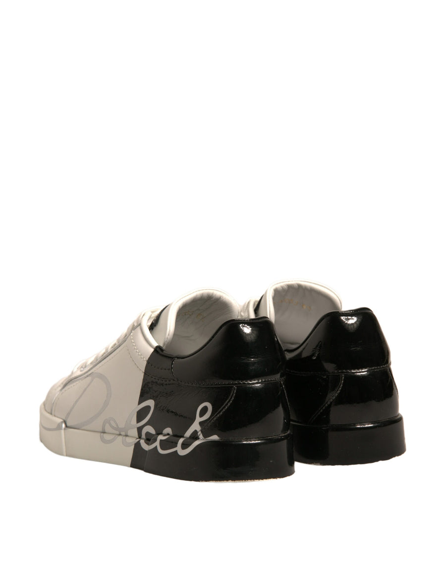 Dolce & Gabbana White Black Logo Portofino Sneakers Shoes