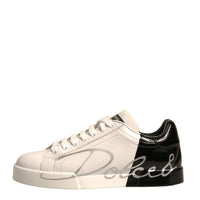 Dolce & Gabbana White Black Logo Portofino Sneakers Shoes