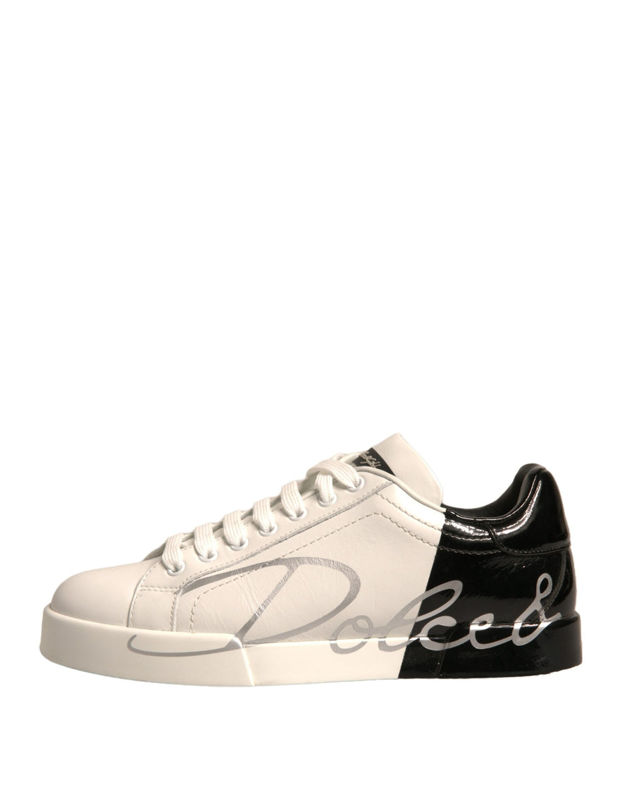 Dolce & Gabbana White Black Logo Portofino Sneakers Shoes