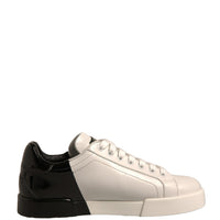 Dolce & Gabbana White Black Logo Portofino Sneakers Shoes