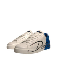 Dolce & Gabbana White Blue Logo Portofino Sneakers Shoes