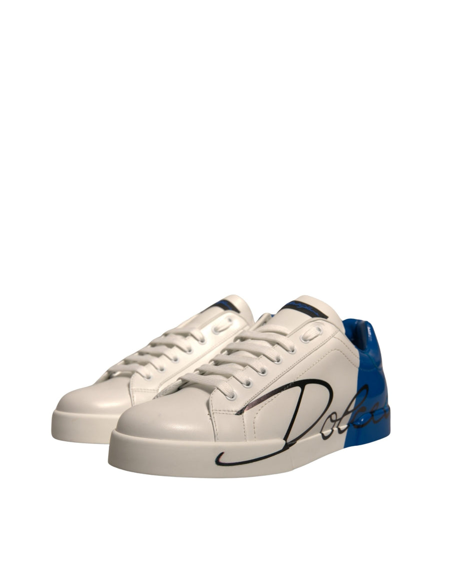 Dolce & Gabbana White Blue Logo Portofino Sneakers Shoes